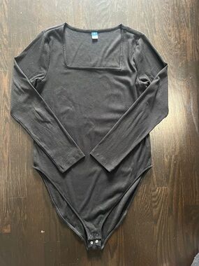 Old Navy Black Ribbed Long Sleeve Square Neck Bodysuit XL TALL